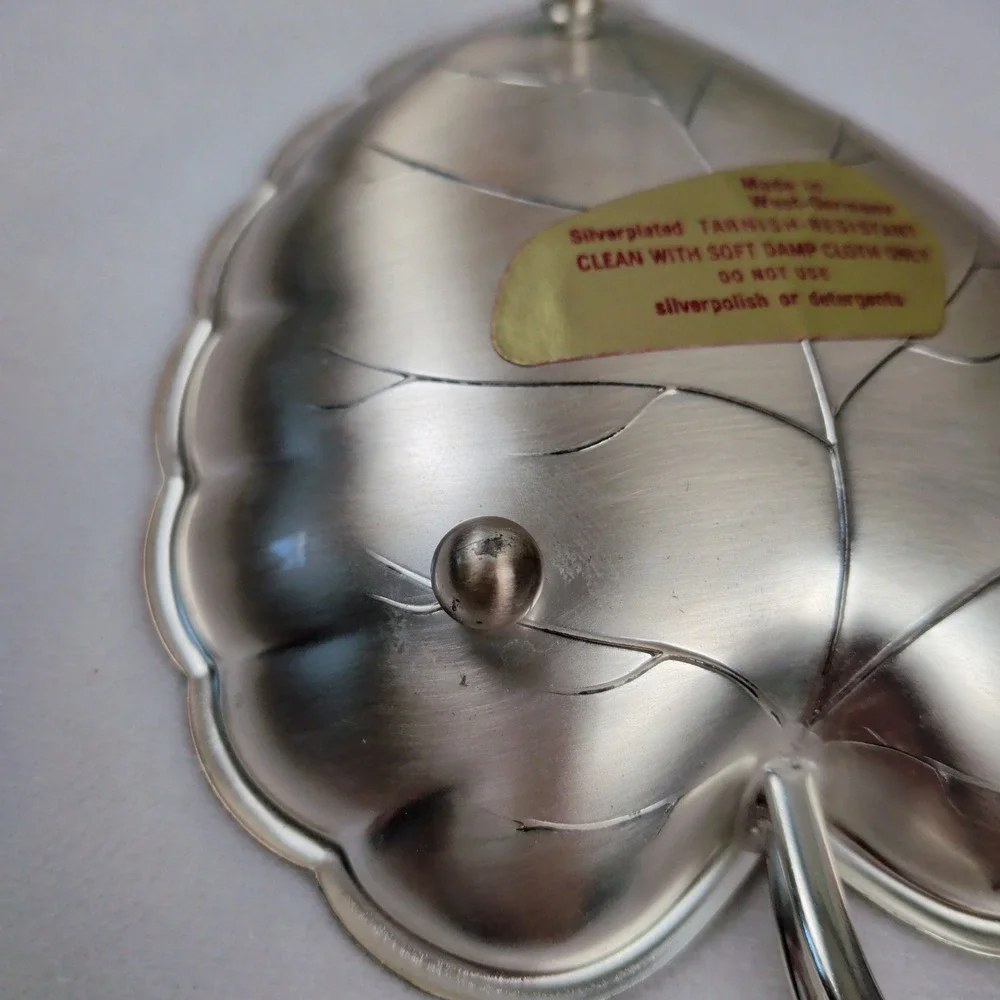 Vintage West Germany Silverplated Leaf Dish Footed Trinket Tray Catchall 7 inch